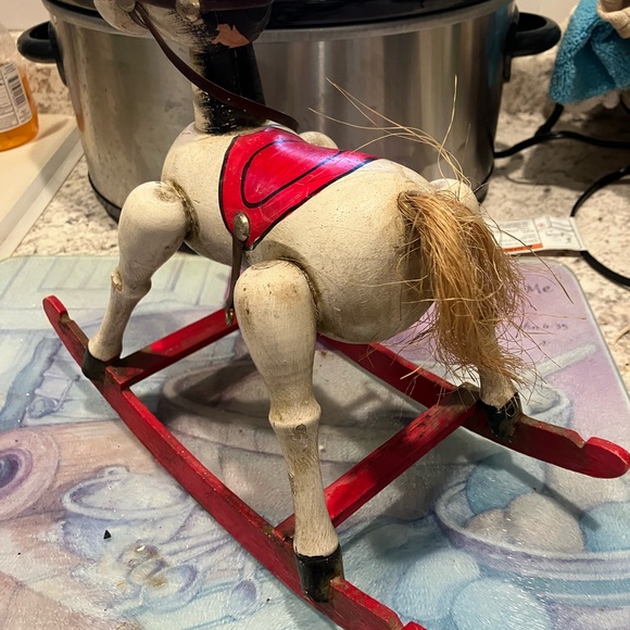 VTG Handmade Wooden Rocking Horse w/non working Music Box - Picture 3 of 11